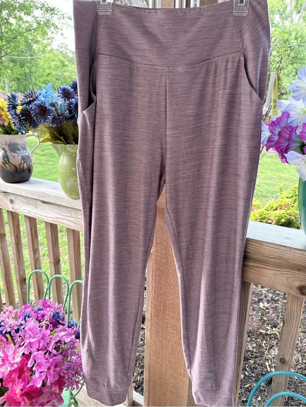All in Motion Mauve Heather Stretch Full Length Jogger Pants w Pockets NWT L